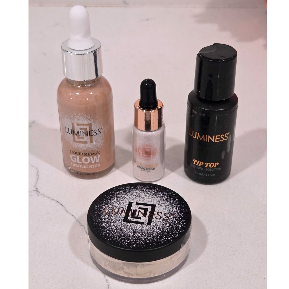 Luminess Liquid Mirage Glow Highlighter Magic Blush Powder & Cleaner Set NEW